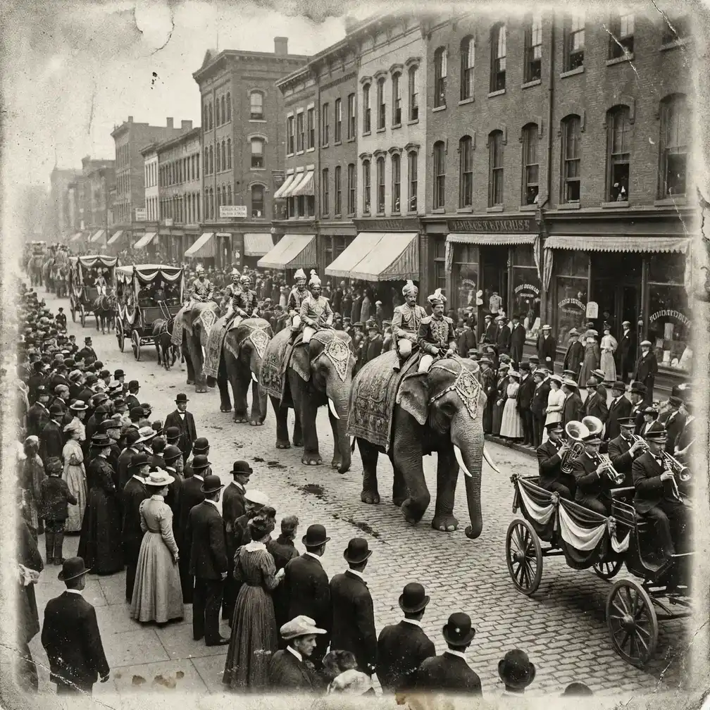 非凡娱乐 - 1902年玲玲马戏团大象游行穿过布鲁克林大桥的珍贵黑白照片